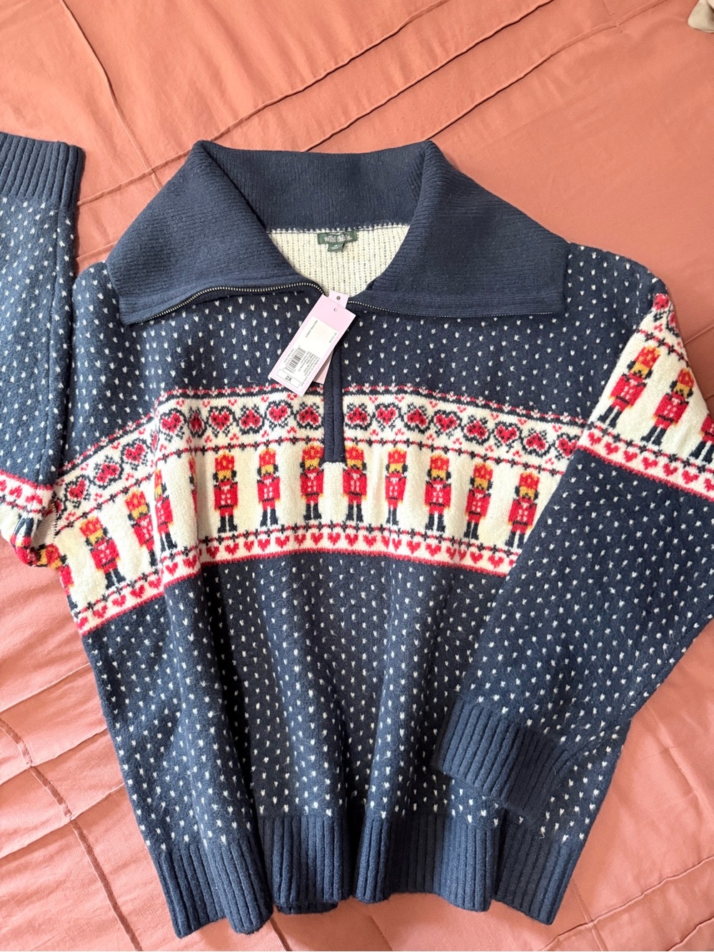 wild fable NWT 2X Navy Zip Neck Sweater with Red Nutcracker Bands